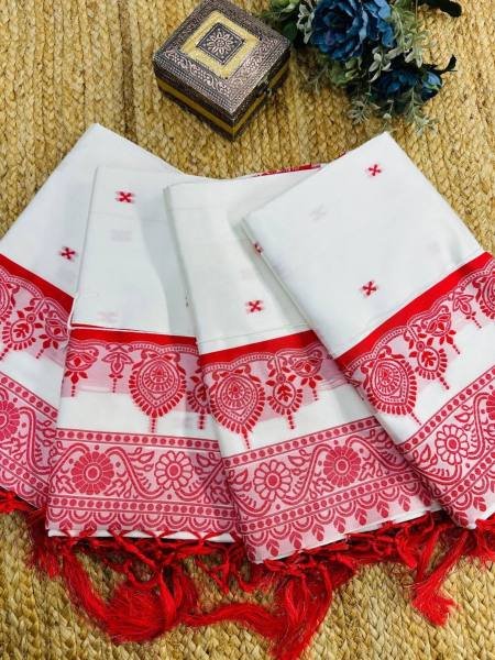 Wholesale White Bengali Silk Saree For Durga Puja Sarees 