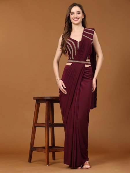 Wine Affair Maroon Crystal Ready Saree for Elegant Evening Looks Sarees 