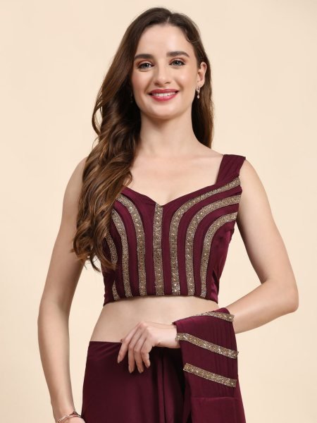 Wine Affair Maroon Crystal Ready Saree for Elegant Evening Looks Ready To Wear Saree 
