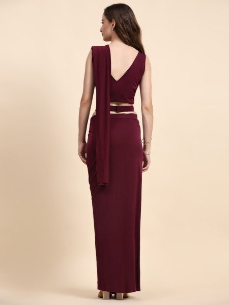 Wine Affair Maroon Crystal Ready Saree for Elegant Evening Looks Ready To Wear Saree 