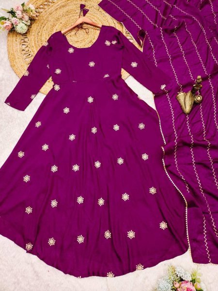 Wine anarkali with  Embroidered Matching  dupatta available only at Royal Export  Kurti With Dupatta Wholesale