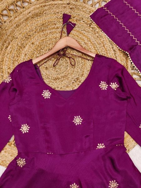 Wine anarkali with  Embroidered Matching  dupatta available only at Royal Export  Kurti With Dupatta Wholesale