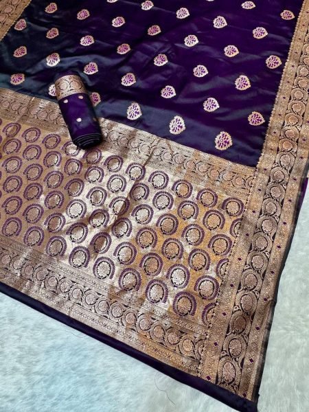 Wine Black Lichi Silk Saree with Weaving Border Elegant Festive Wear Banarasi Saree Wholesale