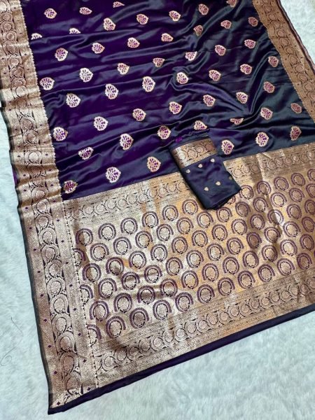 Wine Black Lichi Silk Saree with Weaving Border Elegant Festive Wear Banarasi Saree Wholesale