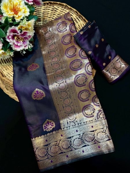 Wine Black Lichi Silk Saree with Weaving Border Elegant Festive Wear Banarasi Saree Wholesale