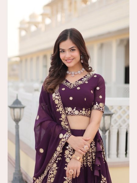 Wine Color Sequence Embroidered Work Lehenga Choli  Designer Lehenga Choli