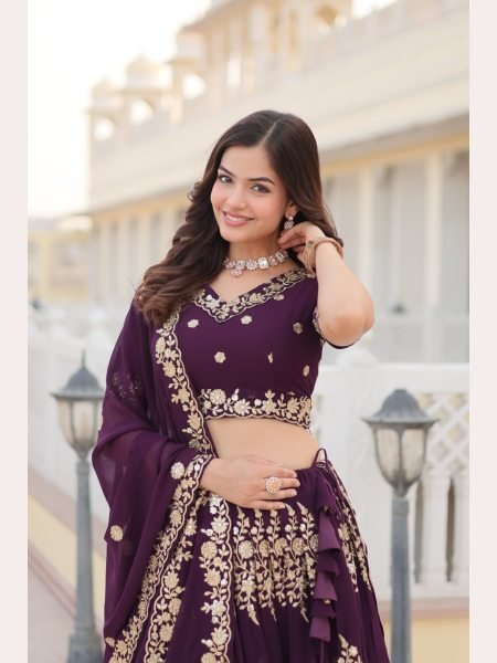 Wine Color Sequence Embroidered Work Lehenga Choli  Designer Lehenga Choli