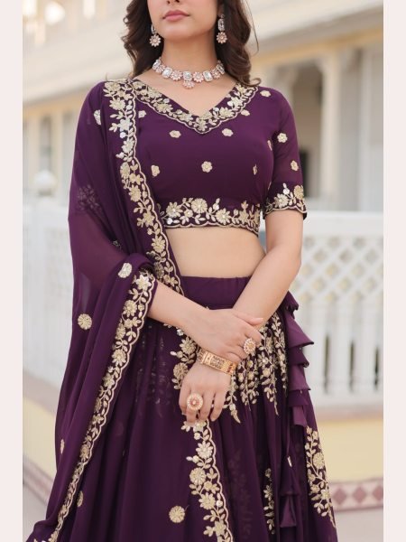 Wine Color Sequence Embroidered Work Lehenga Choli  Designer Lehenga Choli
