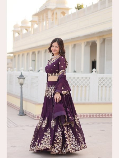 Wine Color Sequence Embroidered Work Lehenga Choli  Designer Lehenga Choli