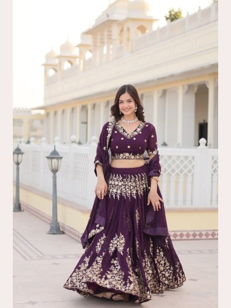 Wine Color Sequence Embroidered Work Lehenga Choli  Designer Lehenga Choli