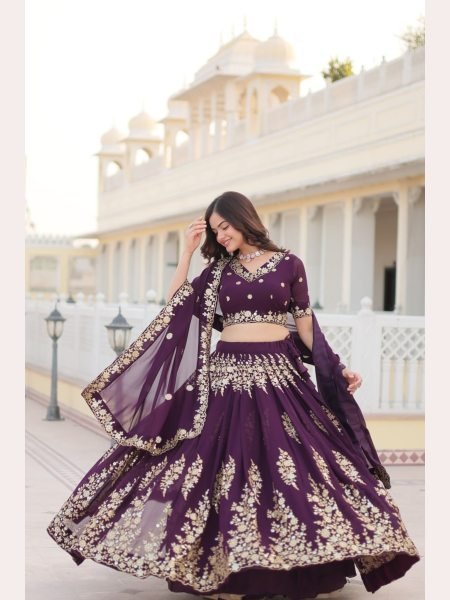 Wine Color Sequence Embroidered Work Lehenga Choli  Designer Lehenga Choli