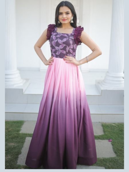 Wine Colour Designer Chinon Silk Gown 