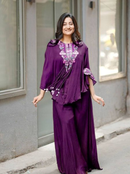 Wine Designer Chinon Salwar Suit 3pc Set Stylish Look