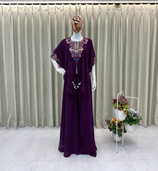 Wine Designer Chinon Salwar Suit 3pc Set Stylish Look Ready To Wear Collection