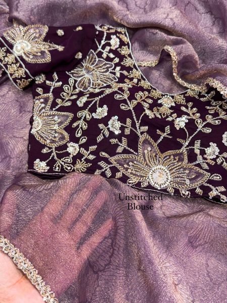 Wine Designer Fandy Satin Jacquard Saree with  Applique Work Blouse at Wholesale Price Designer Wedding Sarees Wholesale