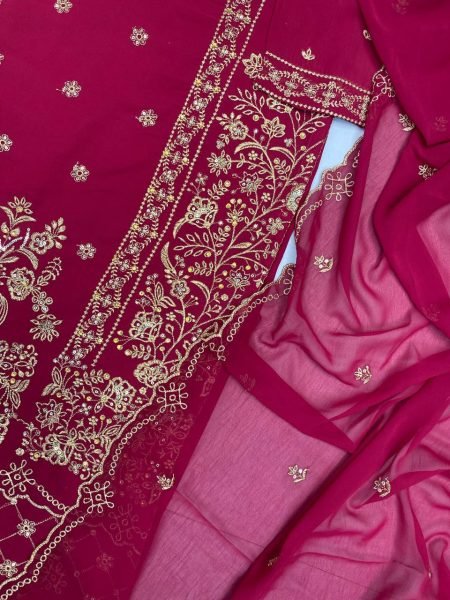 Wine Elite Faux Georgette Suit with Heavy Embroidery Perfect for Wedding Guests  Ready To Wear Collection