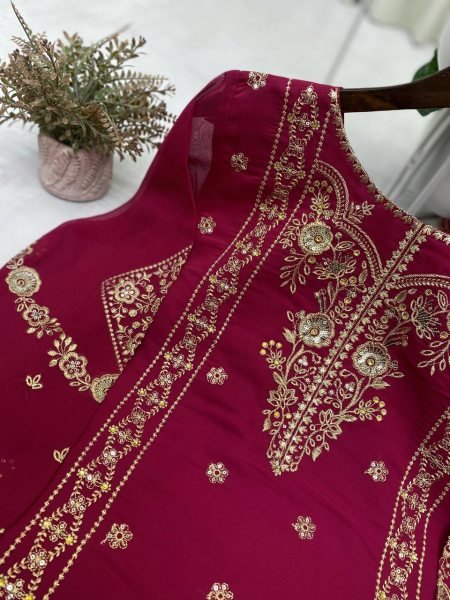 Wine Elite Faux Georgette Suit with Heavy Embroidery Perfect for Wedding Guests  Ready To Wear Collection