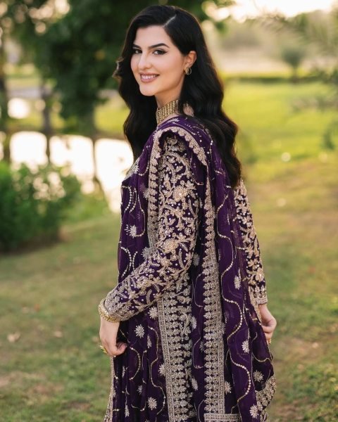 Wine Faux Georgette Embroidered Salwar Suit with Dupatta and Pant for Weddings Ready To Wear Collection