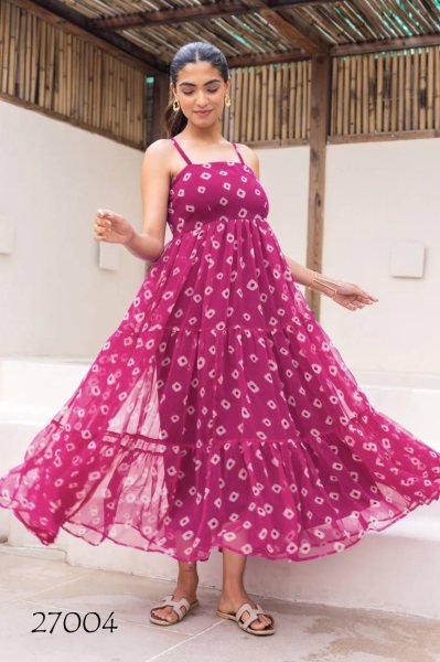 Wine Fuax Georgette Printed Anarkali Flared Gown Wholesale Market Georgette Kurti 