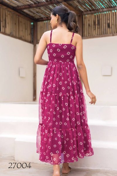 Wine Fuax Georgette Printed Anarkali Flared Gown Wholesale Market Georgette Kurti 