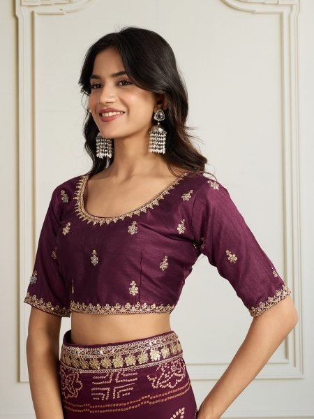 Wine Georgette Bandhej Saree with Zari Embroidery Border Royal Party Wear Bandhej Sarees Wholesale