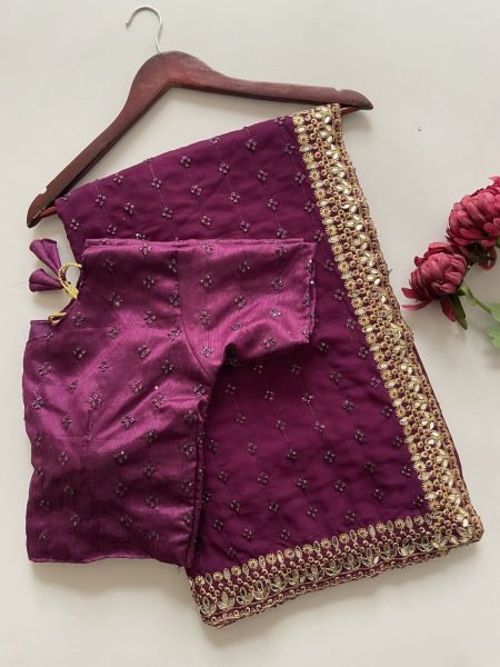 Wine Georgette Embroidery Saree At Export Quality for Bollywood Inspired Look Georgette Sarees Wholesale