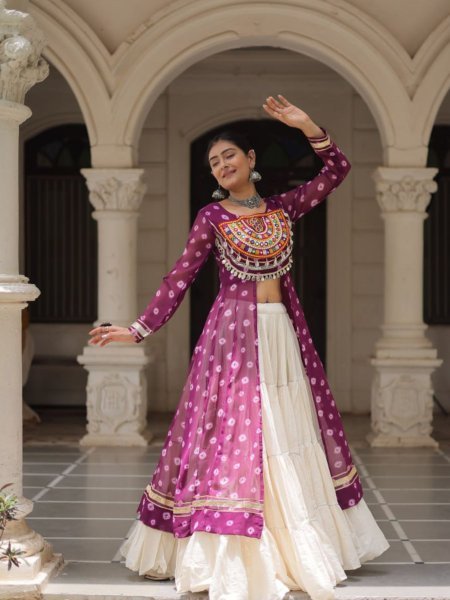 Wine Navratri Kurti with Heavy Mirror Work and Flared Lehenga for Resellers