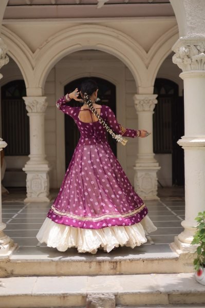 Wine Navratri Kurti with Heavy Mirror Work and Flared Lehenga for Resellers Navratri Collection