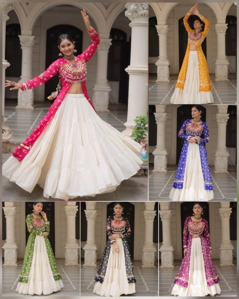 Wine Navratri Kurti with Heavy Mirror Work and Flared Lehenga for Resellers Navratri Collection