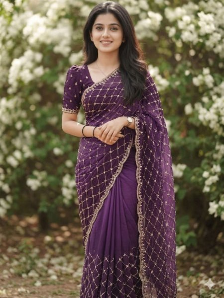 Wine NC Satin Saree with Heavy Beads and Cutwork Detailing for Wedding Nights Silk Sarees Wholesale