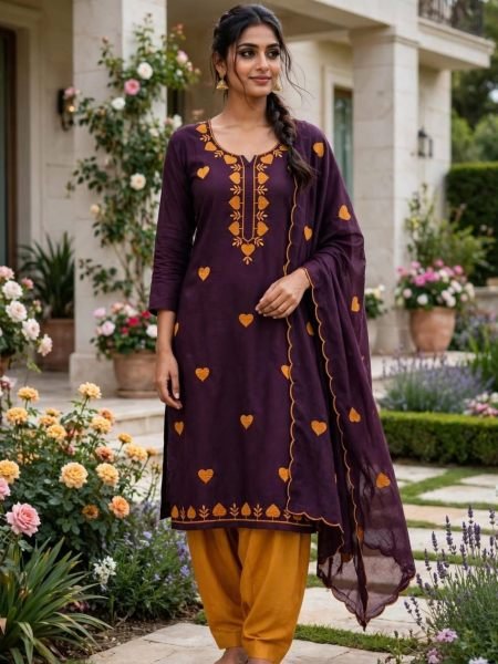 Wine Parampara Silk Multi Work Suit with Santoon Bottom and Dupatta at Wholesale  