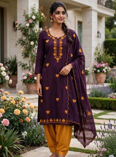 Wine Parampara Silk Multi Work Suit with Santoon Bottom and Dupatta at Wholesale  Color Set Matching Dress Material Wholesale