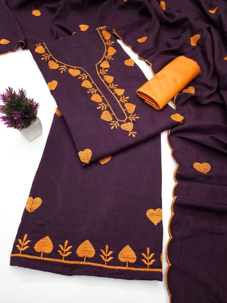 Wine Parampara Silk Multi Work Suit with Santoon Bottom and Dupatta at Wholesale  Color Set Matching Dress Material Wholesale
