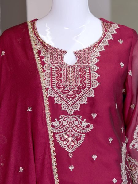 Wine pink Rangoli  Crush with Heavy Embroidery & Sequence Kurti Palazzo With Lace Dupatta Apparel Manufacturer Ready To Wear Collection