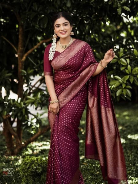 Wine Soft Silk Saree with Designer Blouse Elegant Look for Every Occasion Sarees 