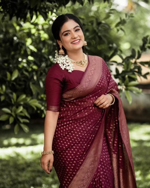 Wine Soft Silk Saree with Designer Blouse Elegant Look for Every Occasion Banarasi Saree Wholesale