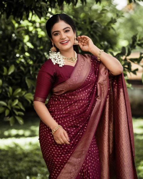 Wine Soft Silk Saree with Designer Blouse Elegant Look for Every Occasion Banarasi Saree Wholesale