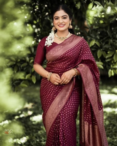 Wine Soft Silk Saree with Designer Blouse Elegant Look for Every Occasion Banarasi Saree Wholesale