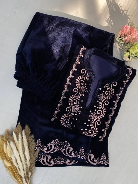 Winter Designer Velvet Embroidery Suit with Palazzo   velvet suits for women wholesale Ready To Wear Collection