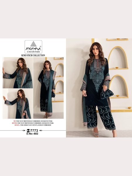 Winter Special Heavy Pure Velvet Suit set with Heavy Embroidery and Sequence work  Embroidery Suits Wholesale