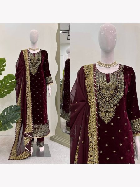 Winter Special Heavy  Viscos  Velvet  Suit Set with soft Net Dupatta Ready To Wear Collection
