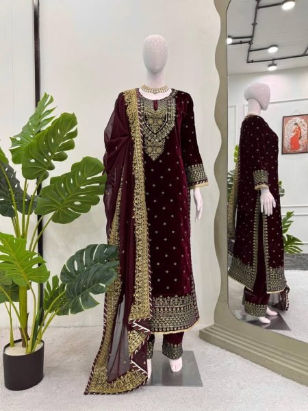 Winter Special Heavy  Viscos  Velvet  Suit Set with soft Net Dupatta Ready To Wear Collection