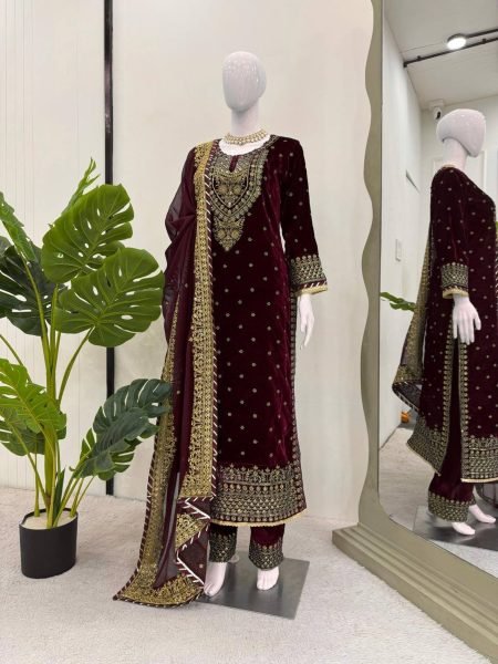 Winter Special Heavy  Viscos  Velvet  Suit Set with soft Net Dupatta Ready To Wear Collection