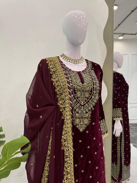 Winter Special Heavy  Viscos  Velvet  Suit Set with soft Net Dupatta Ready To Wear Collection