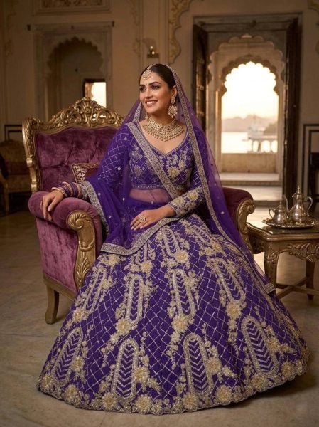 Woman s Royal Purple Bridal Lehenga with Double Dupatta For Wedding  Designer Lehenga Choli
