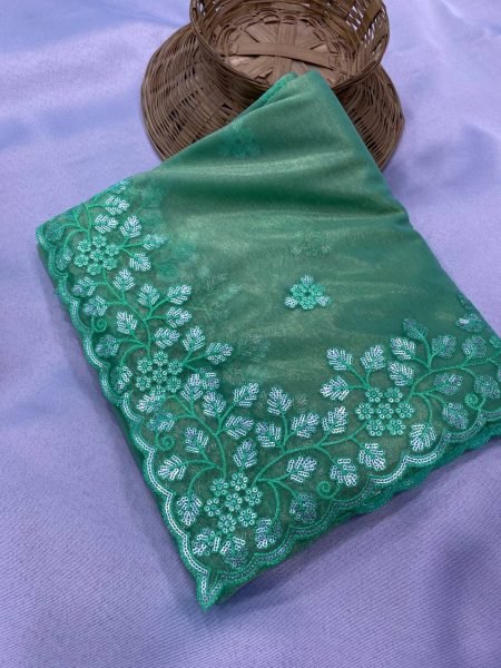 Women Beautiful Designer Embroidery Light Green Saree For Best Price   Embroidery Sarees Wholesale