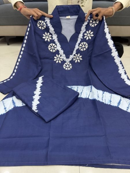 Women Blue Tie-Dye Kurta and Pant Co-ord Set with Mirror Work CO ORD Sets