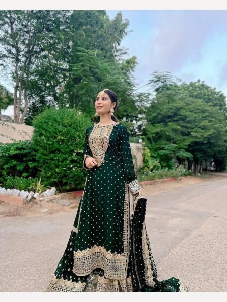 Women Green  Designer Foux Georgette  Embroidery and Sequence  work Sharara set Ready To Wear Collection