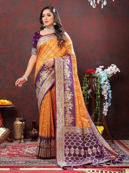 Women Latest Design Blue And Pink Color Bandhani Patola Silk Saree With Blouse Piece Patola Silk Sarees Wholesale
