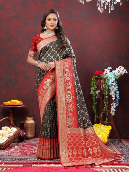 Women Latest Design Blue And Pink Color Bandhani Patola Silk Saree With Blouse Piece Patola Silk Sarees Wholesale